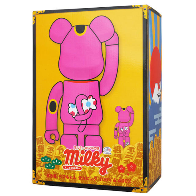 不二家(フジヤ)のBE@RBRICK 招き猫 ペコちゃん 蛍光ピンク 100％ ＆ 400％ エンタメ/ホビーのおもちゃ/ぬいぐるみ(キャラクターグッズ)の商品写真