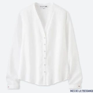 ユニクロ(UNIQLO)のnanaco様専用　UNIQLO イネス　Ｖネック　ブラウス　ホワイト　Mサイズ(シャツ/ブラウス(長袖/七分))