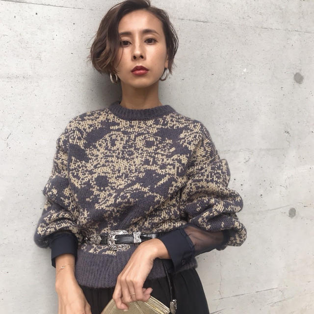 Ameri VINTAGE(アメリヴィンテージ)のAMERI⭐︎DAMASK JACQUARD KNIT レディースのトップス(ニット/セーター)の商品写真