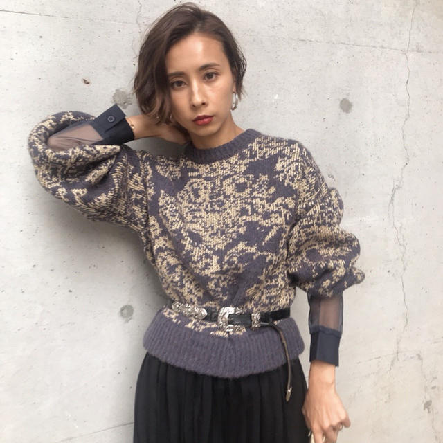 Ameri VINTAGE(アメリヴィンテージ)のAMERI⭐︎DAMASK JACQUARD KNIT レディースのトップス(ニット/セーター)の商品写真