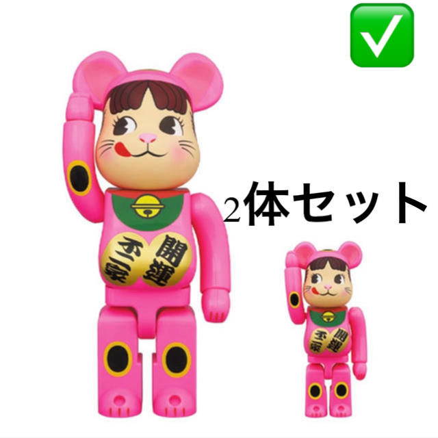 BE@RBRICK 招き猫 ペコちゃん 蛍光ピンク100％ ＆400％ セット