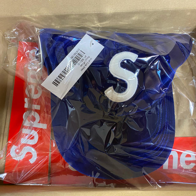 supreme velvet S logo キャップ　青