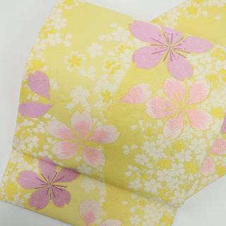 鮮やか袋帯　可愛い桜模様　花　六通柄　黄色イエロー　和装着物 10FY10(帯)