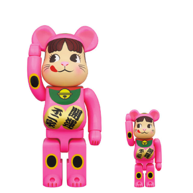 BE@RBRICK 招き猫 ペコちゃん 蛍光ピンク 100％ ＆ 400％