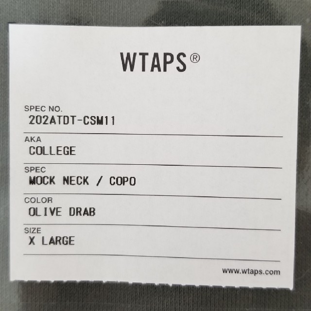 W)taps(ダブルタップス)の新品♪【XL】20AW WTAPS COLLEGE MOCK NECK　OD メンズのトップス(スウェット)の商品写真