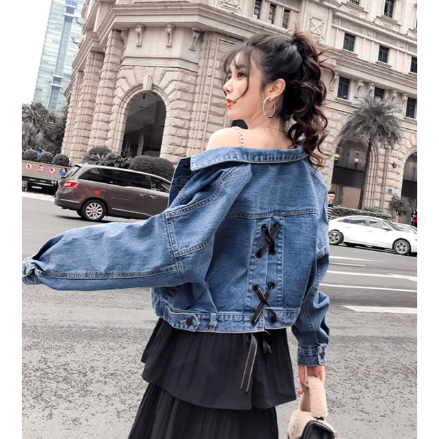 バックリボンデニムジャケット 秋服韓国おしゃれオルチャントレンド