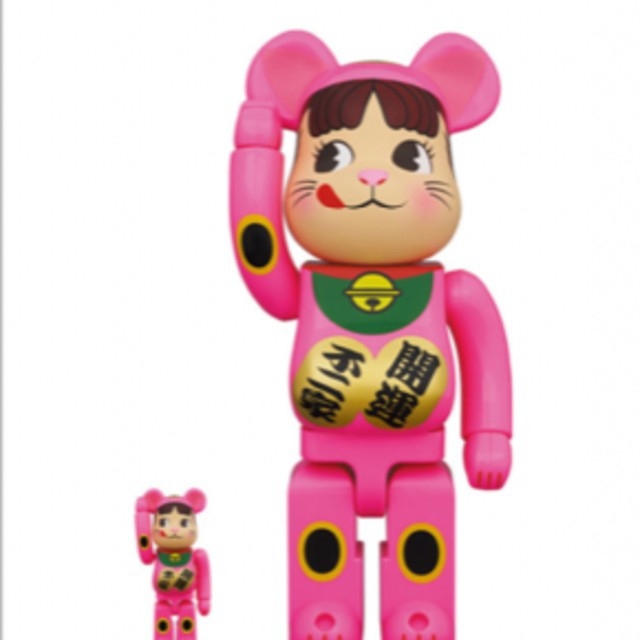 不二家 BE@RBRICK 招き猫 ペコちゃん 蛍光ピンク100％ ＆ 400％