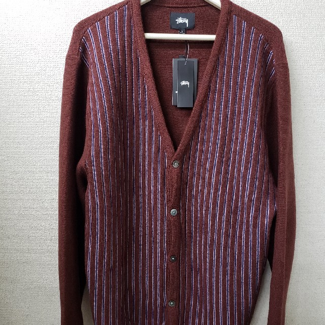 20aw STUSSY　Stripe Cardigan バーガンディ　Lトップス