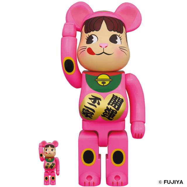 キャラクターグッズ BE@RBRICK 招き猫 ペコちゃん 蛍光ピンク 100