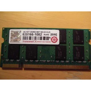 トランセンド(Transcend)のDDR2 667 SO-D CL5 2GB 1枚 ノートパソコン用メモリ(PCパーツ)