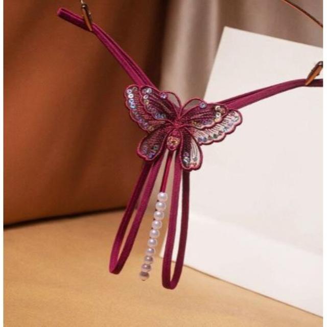 パール真珠型ストリングOPENクロッチGストリング・色：Bordeaux RED エンタメ/ホビーのコスプレ(コスプレ用インナー)の商品写真