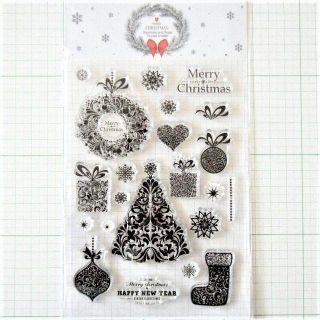クリアスタンプ　クリスマス ツリー リース 模様　C-127(印鑑/スタンプ/朱肉)