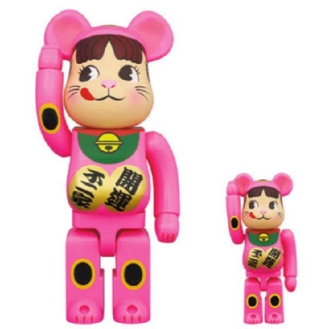 BE@RBRICK 招き猫 ペコちゃん 蛍光ピンク 100％ ＆ 400％