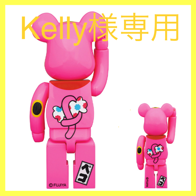 不二家 BE@RBRICK 招き猫 ペコちゃん 蛍光ピンク100% & 400%-