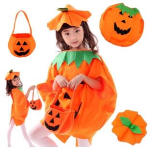 ★大人気★ ハロウィン 子供用 パンプキン 衣装 帽子+バッグ セット キッズ (その他)