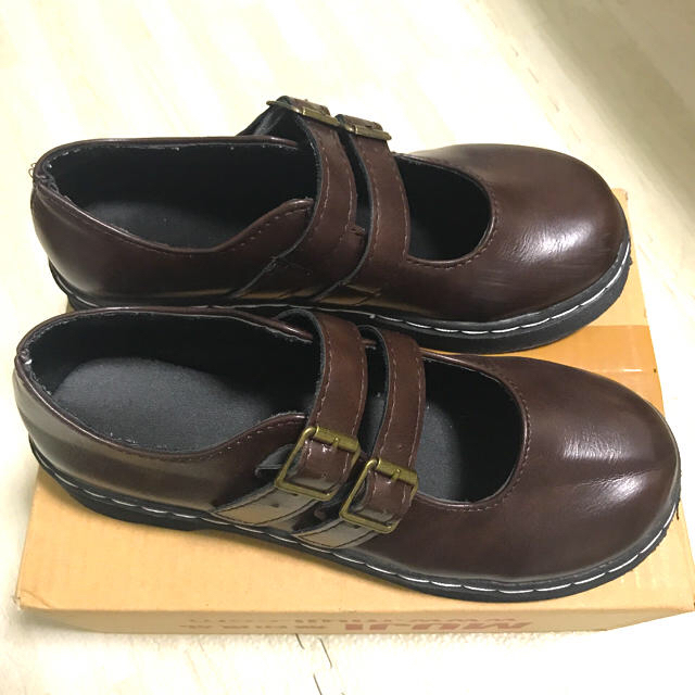 ダブルストラップシューズ ダークブラウン レディースの靴/シューズ(ローファー/革靴)の商品写真