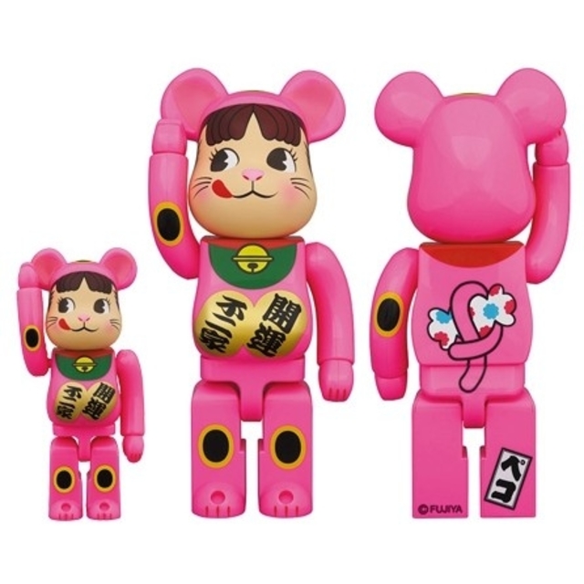 BE@RBRICK ベアブリック招き猫ペコちゃん蛍光ピンク100% & 400% 気質