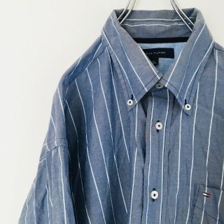 トミーヒルフィガー(TOMMY HILFIGER)の◆激シブ◆ トミー ストライプ 長袖 ボタンダウン BDシャツ 刺繍ロゴ ブルー(シャツ)