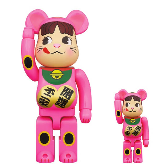 BE@RBRICK 招き猫 ペコちゃん 蛍光ピンク 100％ ＆ 400％