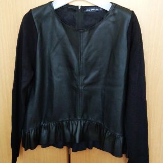 ザラ(ZARA)のZARA 合皮ニットトップス S(カットソー(長袖/七分))