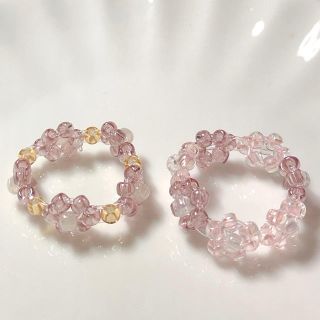 パープルセット　ビーズリング　비즈반지　ハンドメイド(リング)