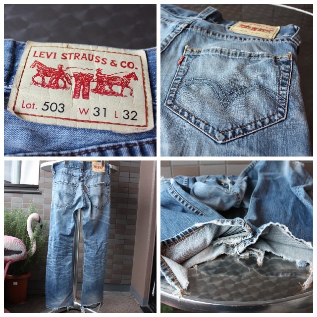 Levis リーバイス 503 W31 ひげ落ち ダメージ加工 クラッシュ