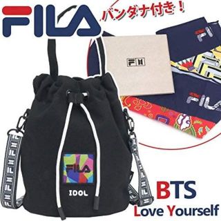 ボウダンショウネンダン(防弾少年団(BTS))の新品送料無料FILA(フィラ)×BTS(ビーティーエス)特典付きバケットバッグ黒(ショルダーバッグ)