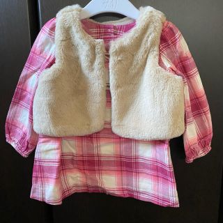 ベビーギャップ(babyGAP)の【再値下げ】新品　GAP Baby ピンクチェック ファーベスト ワンピース(ワンピース)