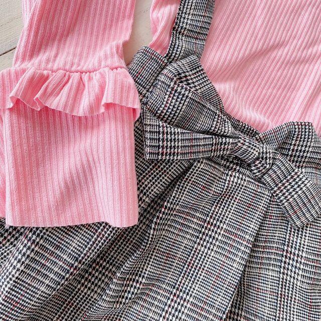 新品 90㎝ グレンチェック ワンピース ピンク ベビー服 女の子 キッズ/ベビー/マタニティのキッズ服女の子用(90cm~)(ワンピース)の商品写真