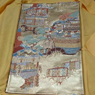 ニシジン(西陣)の正絹 京西陣織袋帯(銘柄)京洛祇園祭還行絵巻 未着用 未使用品☆(極美品)☆(帯)