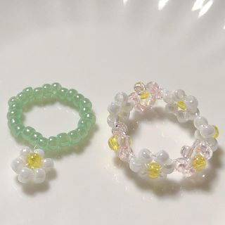 デイジー　ピンク　ビーズリング　비즈반지　ハンドメイド(リング)