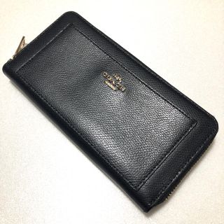 コーチ(COACH)の美品 COACH コーチ ラウンドファスナー 長財布 紺(長財布)