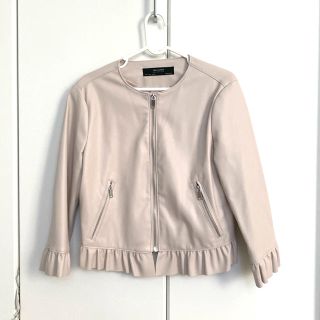 ザラ(ZARA)のZARA ノーカラージャケット レザージャケット ライダースジャケット ペプラム(レザージャケット)