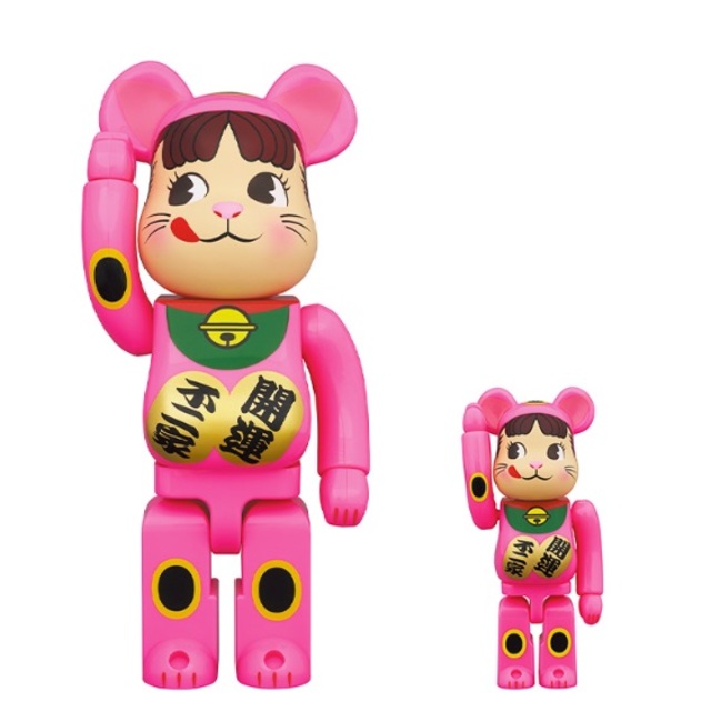 不二家　BE@RBRICK 招き猫 ペコちゃん 蛍光ピンクぺこちゃん