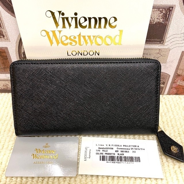 Vivienne Westwood(ヴィヴィアンウエストウッド)のヴィヴィアン 長財布 ラウンドファスナー 黒 ブラック レザー オーブ シンプル レディースのファッション小物(財布)の商品写真