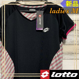 ロット(lotto)のLOTTOロット レディースV首半袖プラクティスTシャツ Mサイズ ブラック新品(Tシャツ(半袖/袖なし))