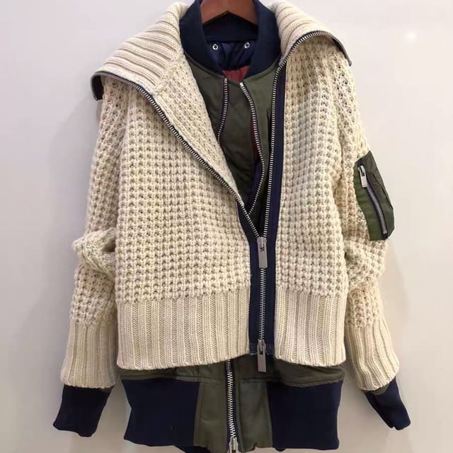 sacai(サカイ)のSACAI HYBRID KNIT BOMBER JACKET メンズのジャケット/アウター(フライトジャケット)の商品写真