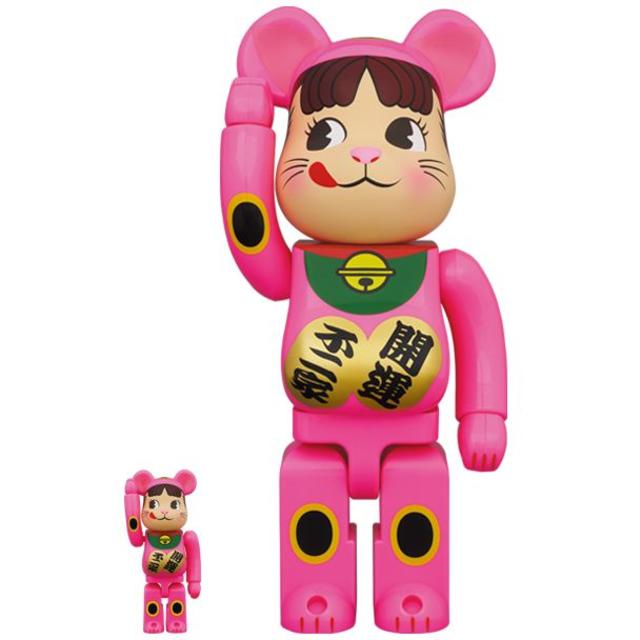 BE@RBRICK 招き猫 ペコちゃん 蛍光ピンク 100％ ＆ 400％