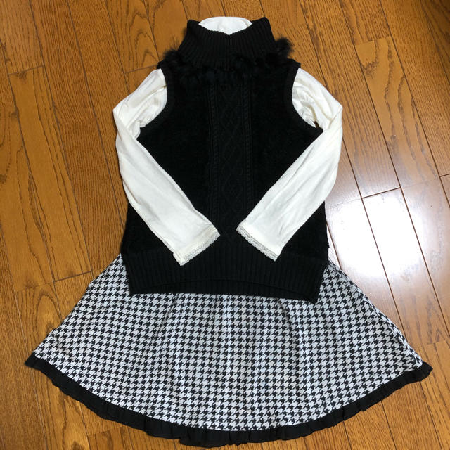 kumikyoku（組曲）(クミキョク)の組曲 130 ハイネックカットソー、ベスト　スカート　セット　フォーマル キッズ/ベビー/マタニティのキッズ服女の子用(90cm~)(ドレス/フォーマル)の商品写真