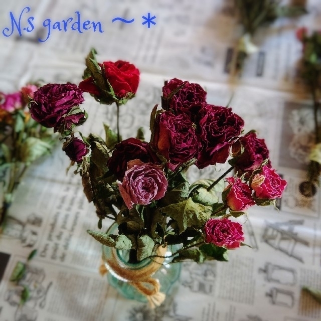 お値下げしました⑦ドライフラワー＊スタンダードバラ♪赤いバラ付き ハンドメイドのフラワー/ガーデン(ドライフラワー)の商品写真