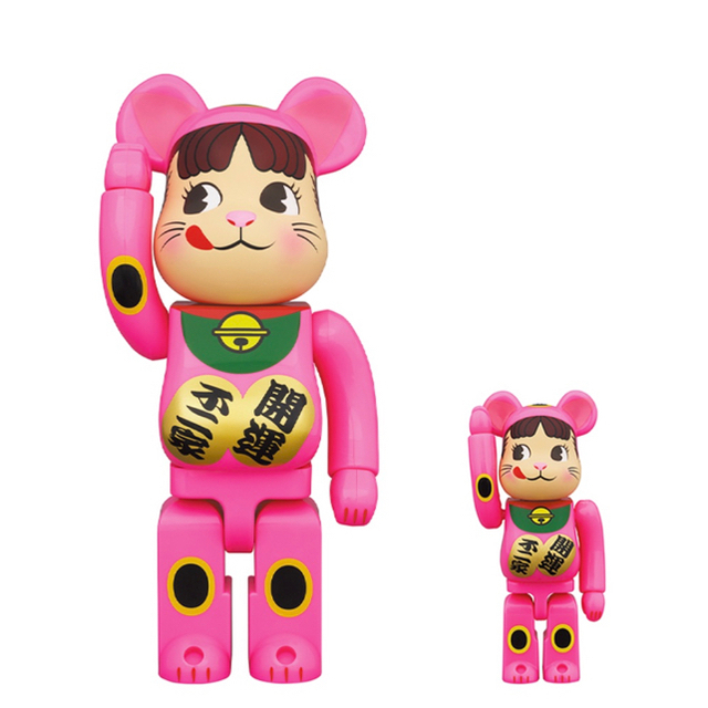 BE@RBRICK 招き猫 ペコちゃん 蛍光ピンク 100％ ＆ 400％ 2