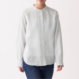 ムジルシリョウヒン(MUJI (無印良品))のよぴぴ様 オーガニック リネン洗いざらしスタンドカラーシャツ Ｓ(シャツ/ブラウス(長袖/七分))