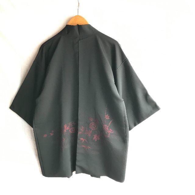 黒 羽織 花柄 コート 羽織コーデ 古着　大正レトロ メンズのトップス(カーディガン)の商品写真