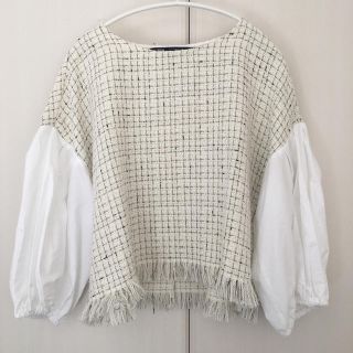 ザラ(ZARA)のZARA 今季購入　ツイードシャツ切り替えトップス(カットソー(長袖/七分))