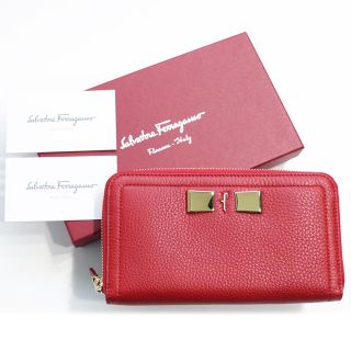 サルヴァトーレフェラガモ(Salvatore Ferragamo)の新品 フェラガモ 長財布 ヴェラリボン レッド ラウンドファスナー じゃばら(財布)