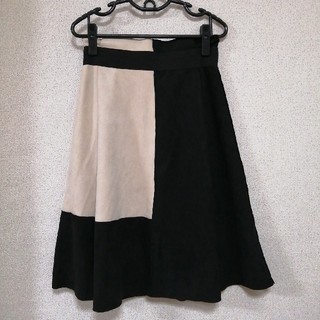 スエード バイカラー スカート 大きいサイズ XL ブラック 黒(ひざ丈スカート)
