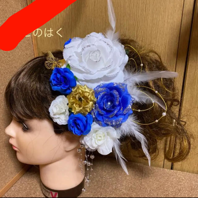 本物 豪華！銀ラメ白薔薇 No.331 青薔薇 成人式 振袖髪飾り フラワーピン ♡  和装小物