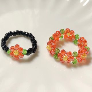 ツバキセット　ビーズリング　비즈반지　ハンドメイド(リング)