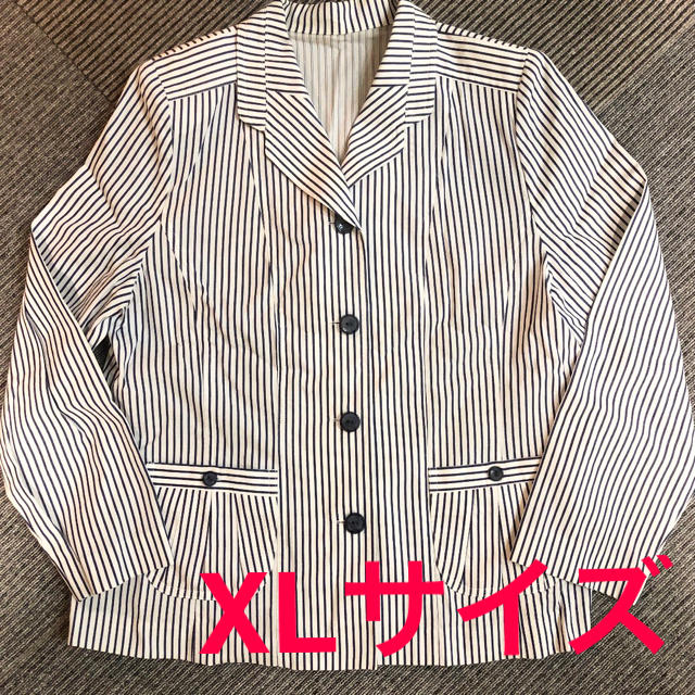 ジャケット　シャツ　長袖　ストライプ　レディース　XL レディースのジャケット/アウター(ノーカラージャケット)の商品写真