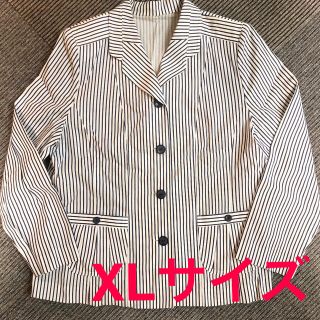 ジャケット　シャツ　長袖　ストライプ　レディース　XL(ノーカラージャケット)